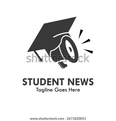 Dynamic student news logo featuring a graduation cap and megaphone. Ideal for educational platforms, school newspapers, and youth-focused media.