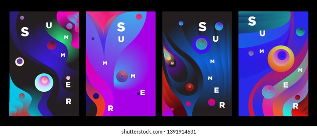 Dynamic style A4 size poster design concept. Fluid elements with bright gradient. Creative illustration for banner, web, landing, page, cover, ad, greeting, card, summer, print.