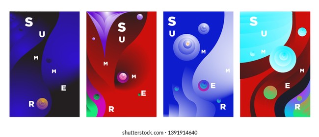 Dynamic style A4 size poster design concept. Fluid elements with bright gradient. Creative illustration for banner, web, landing, page, cover, ad, greeting, card, summer, print.