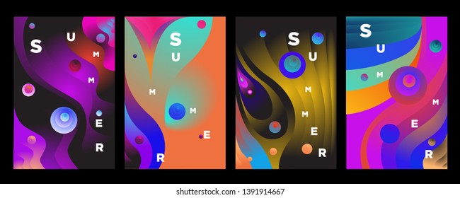 Dynamic style A4 size poster design concept. Fluid elements with bright gradient. Creative illustration for banner, web, landing, page, cover, ad, greeting, card, summer, print.