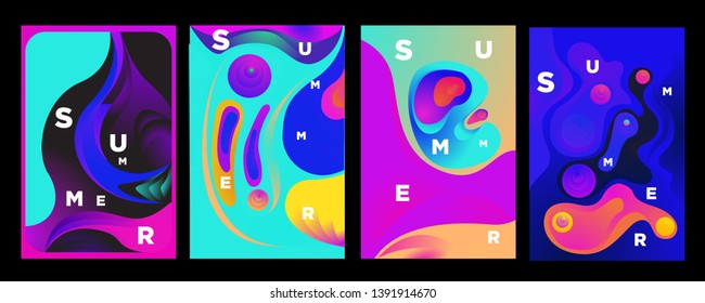 Dynamic style A4 size poster design concept. Fluid elements with bright gradient. Creative illustration for banner, web, landing, page, cover, ad, greeting, card, summer, print.