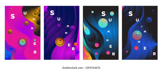 Dynamic style A4 size poster design concept. Fluid elements with bright gradient. Creative illustration for banner, web, landing, page, cover, ad, greeting, card, summer, print.