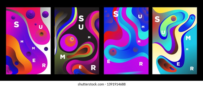 Dynamic style A4 size poster design concept. Fluid elements with bright gradient. Creative illustration for banner, web, landing, page, cover, ad, greeting, card, summer, print.