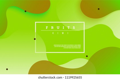 Dynamic style banner design. fruits concept with fluid shapes and colors. kiwi. frame and place for text. trendy illustration.