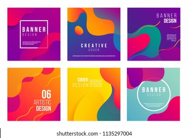 Dynamic style cards Design Collection of Colorful templates with geometric shapes, patterns with trendy elements. Ideal for ad, invitation, presentation, promotion, web, social media, header