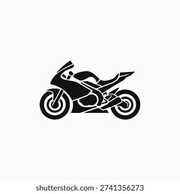 A dynamic and stylized black motorcycle vector graphic is presented on a crisp white background portraying speed and modern design.