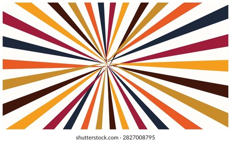 Dynamic sunburst background with vibrant orange, red, brown, and gold rays. Perfect for festive, energetic, or autumnal designs.