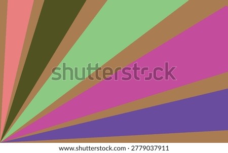 A dynamic sunburst design featuring a colorful array of pink, green, purple, and brown rays emanating from a central point