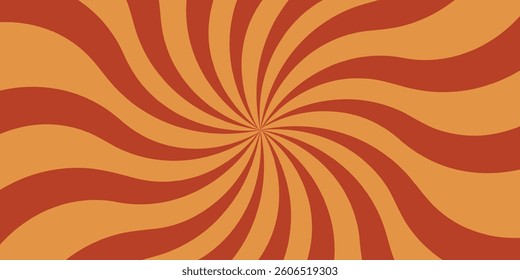 Dynamic Sunburst Retro Groovy Banner with Orange and Red Vibrant Lines and Shapes. Abstract swirl design with alternating orange and red spiral patterns showcasing motion and energy
