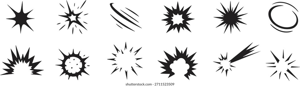 Dynamischer Sonnenaufgang und Funkensymbol im fetten Vektorstil. Strahlende Formen verleihen Grafikdesigns Energie, Bewegung und Betonung. Ideal für Highlights, Effekte und aufsehenerregende Bilder.