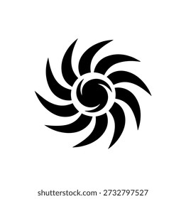 Ilustração vetorial dinâmica do vórtice do Sunburst, logotipo giratório da espiral da lâmina em preto e branco para conceitos da energia e da tecnologia