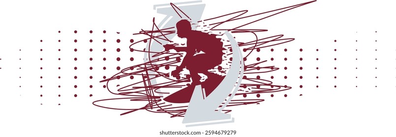 "Dynamic Surf Silhouette – Creative Wave Design and Modern Athletic Style

