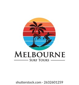 Dynamic Surf Tours logo with a wave and surfboard icon, perfect for travel agencies, adventure brands, and beach tour companies symbolizing thrill, freedom, and ocean exploration.
