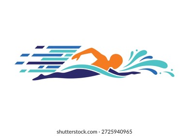 Dynamic Swimming Athlete Logo with Speed Lines and Water Splash