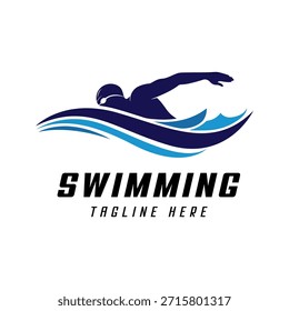 Icono Abstractas del nadador del diseño dinámico del logotipo de la natación para los deportes acuáticos, las competiciones, o los clubes