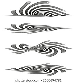 Dynamic swirl icon. Mirrored motion curves. Flowing wave Vector. Minimal abstract form.