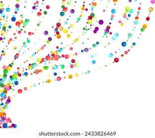 A dynamic swirl of multicolored bubbles against a pristine white background, creating an impression of movement and vibrancy.