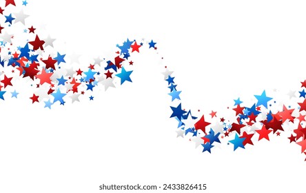 A dynamic swirl of red, blue, and white stars cascades down, symbolizing American pride and celebration. Ideal for patriotic events.