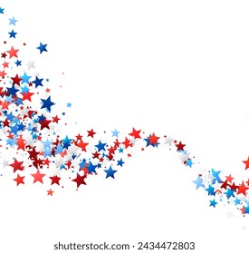 A dynamic swirl of red, blue, and white stars cascades down, symbolizing American pride and celebration. Ideal for patriotic events.