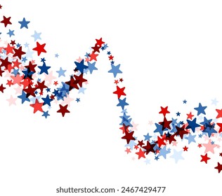 A dynamic swirl of red, blue, and white stars cascades down, symbolizing American pride and celebration. Ideal for patriotic events.