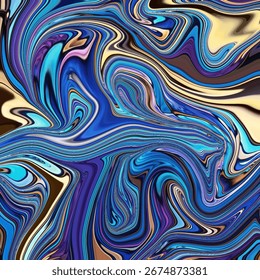 Dynamic swirling abstract artwork with vivid blue, beige, and purple lines. Fluid motion effect ideal for modern decor and backgrounds. Abstract, Fluid, Vibrant, Texture, Art