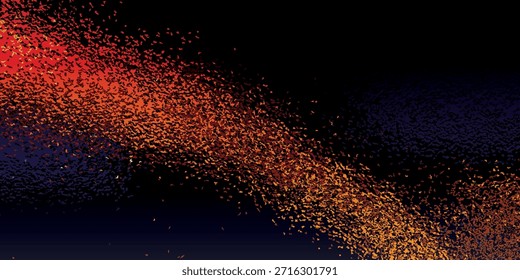 Una nube dinámica y arremolinada de partículas rojas y naranjas sobre un fondo oscuro, que sugiere energía y movimiento.