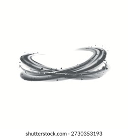 Dynamic swirling vortex of dark glitter with tiny hearts on clean white background for design element