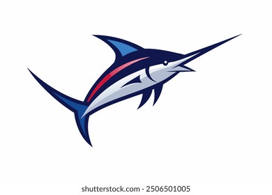 Dynamic Swordfish Jump Vector Logo - Cartoon Clipart Icon