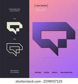 A dynamic T shape logo with a geometric and futuristic design, featuring a stylish purple gradient. Perfect for technology, gaming, automotive, or corporate branding. High quality vector for versatile