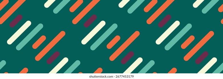 Dynamic teal backdrop featuring a vibrant geometric pattern of diagonal, rounded rectangles in coral, mint, and cream.