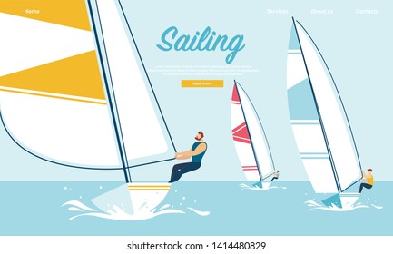 Dynamic Team Struggle Regatta Sailing Ship, Summer Time Water Competition, Leisure, Sports Activity, Recreation Outdoors Lifestyle, Extreme Sport, Windsurfing Cartoon Flat Vector Illustration, Banner