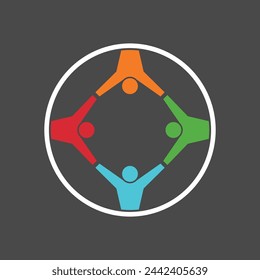 Dynamic Teamwork and Connection Logo with Colorful Interlinked Figures, Perfect for Business, Community, and Social Networking Icons on Dark Background with Copy Space