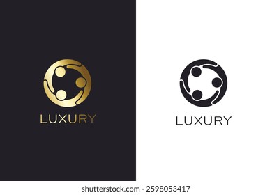 Dynamic Teamwork Luxury Logo with Connected Figures in Gold Finish