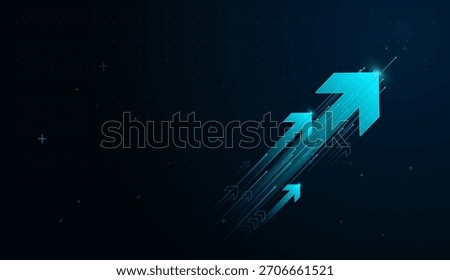 A dynamic tech bright blue arrows pointing upward, representing acceleration, digital transformation, and positive upward trends. Great for presentations