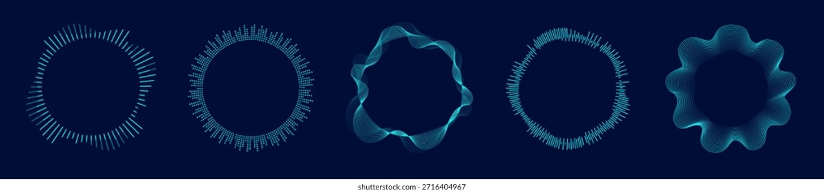Dynamic techno-inspired circle designs perfect for audio visualizations and modern media projects.