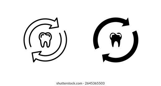 Dynamic teeth inside circular arrow icon set for oral health, dental process, and ongoing care. Ideal for dentistry and hygiene concepts.