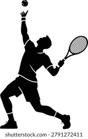 Dynamic Tennis Player Silhouette Serving A Ball In Mid Air