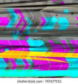 Dynamic texture Blue, grey, orange, purple colors. Stripes and arrows. Abstract vector background for boys, sport design, Template for web page, banners backdrop, fabric, home decor, wrapping