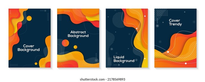 Dynamic textured background design in 3D style with orange color. Fluid shapes composition. Trendy abstract square art templates.