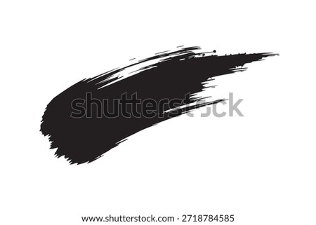 A dynamic, textured black brush stroke resembling ink or paint, isolated against a pure white background. Suitable for artistic or graphic design projects needing a bold, hand-painted element.