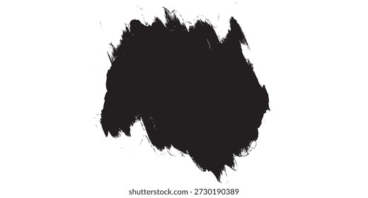 Um traçado de pincel de tinta preta dinâmico e texturizado, criando uma forma abstrata com bordas ásperas, isoladas contra um plano de fundo branco limpo.