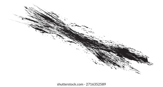A dynamic and textured black paint brush stroke, isolated on a clean white background, creating a striking contrast and artistic effect.