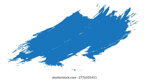 A dynamic, textured blue brush stroke with a rough, artistic edge on a white background, perfect for graphic design elements.