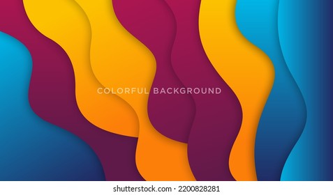 Dynamic textured geometric element. Purple, orange, yellow and blue fluid color background.