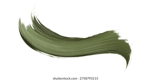 A dynamic and textured olive green paint stroke, showcasing a rich hue and artistic brushwork, set against a clean white backdrop.