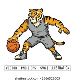 Dynamic Tiger Basketball Player Cartoon Illustration - Sports Mascot Vector Art