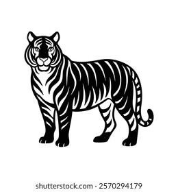 Dynamic tiger standing silhouette icon vector design