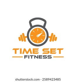 Dynamic Time Set Fitness logo symbolizes strength, discipline, and time management. Perfect for gyms, personal trainers, and fitness brands. Available in high-quality vector format.