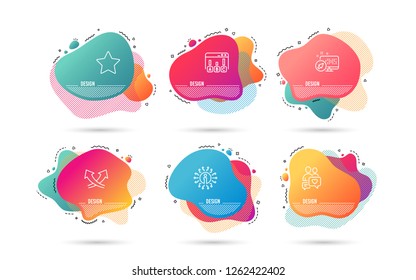 Dynamic timeline set of Survey results, Intersection arrows and Dating chat icons. Star sign. Best answer, Exchange, People love. Best rank. Gradient banners. Fluid abstract shapes. Vector