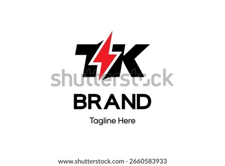 Dynamic TK Brand Logo Featuring a Bold Lightning Bolt Design and Strong Typography for Tech or Energy Companies